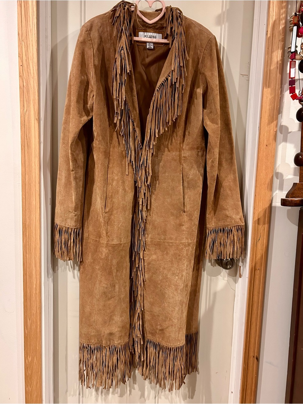 NWOT Wilsons Leather Tan Suede Fringe Trench Coat